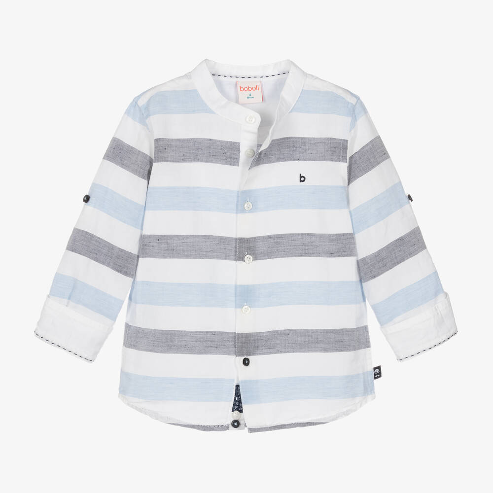 Boboli-Boys Blue Striped Cotton Trouser Set | Childrensalon Outlet