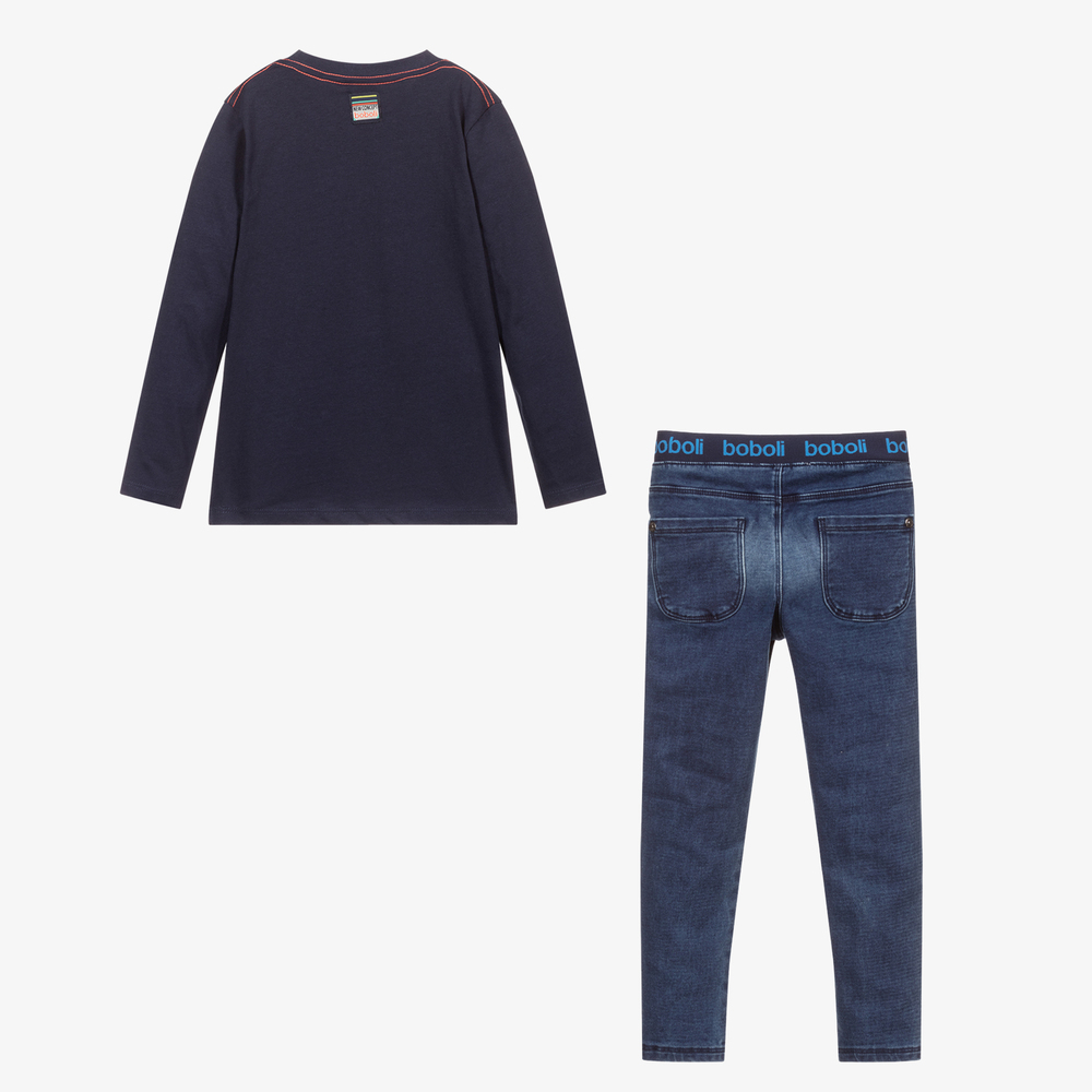 Boboli-Boys Blue Top & Jeans Set | Childrensalon Outlet