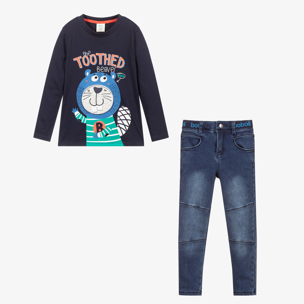 Boboli-Boys Blue Top & Jeans Set | Childrensalon Outlet