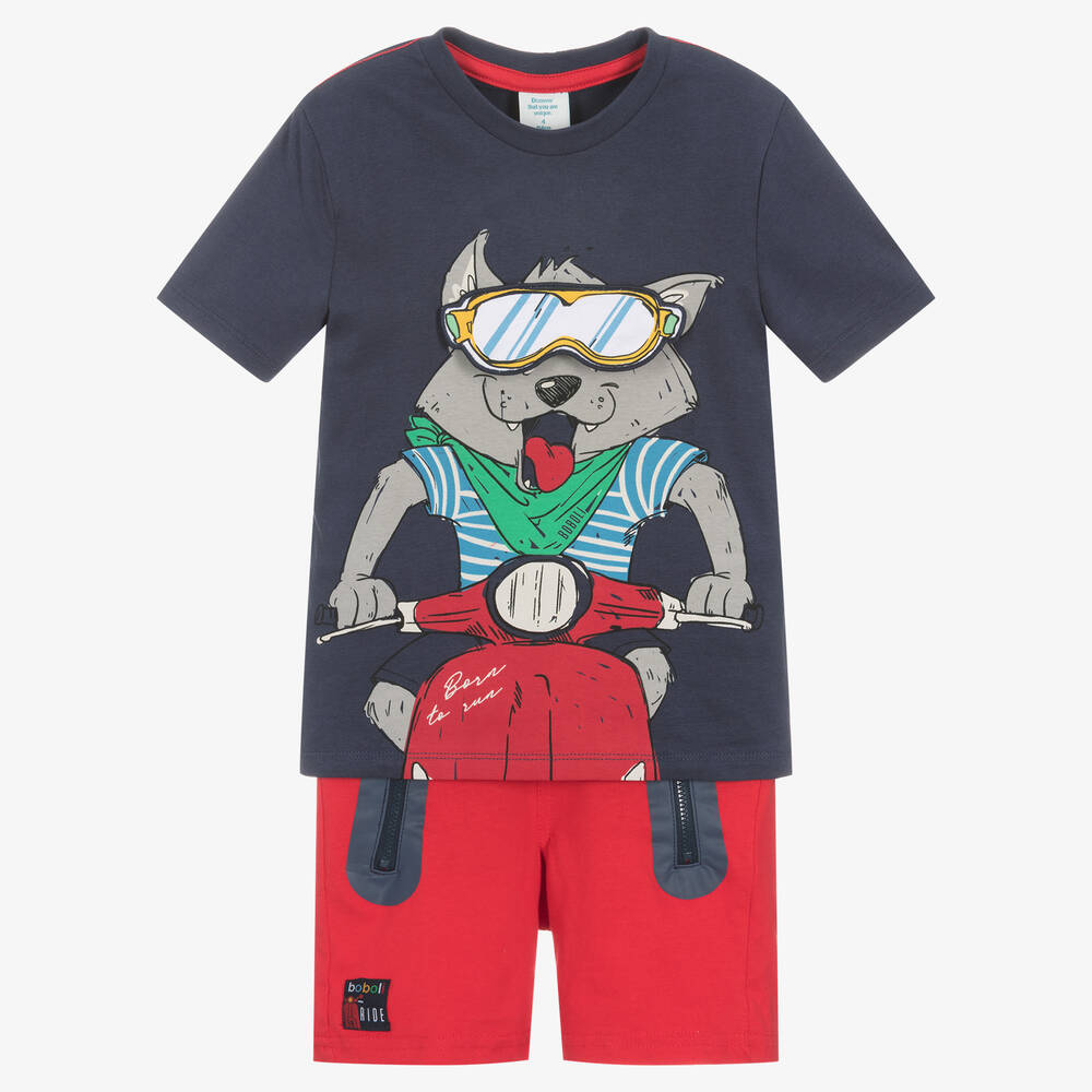 Boboli - Haut bleu et short rouge garçon | Childrensalon