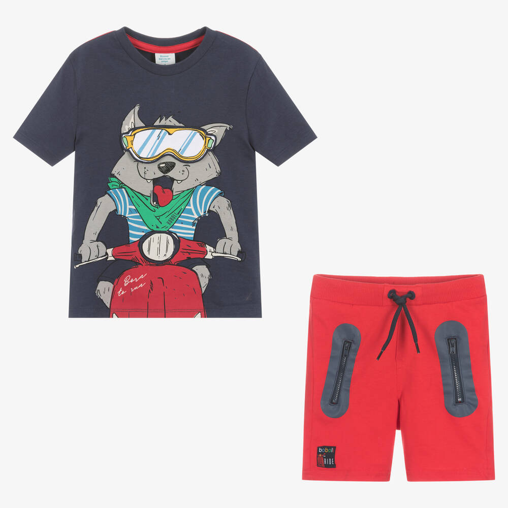 Boboli-Boys Blue Top & Red Shorts Set | Childrensalon Outlet