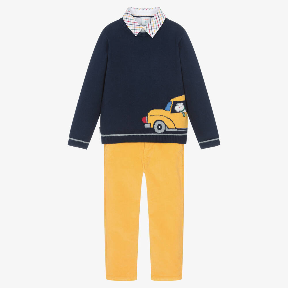 Boboli - Boys Blue & Yellow Cotton Trouser Set | Childrensalon