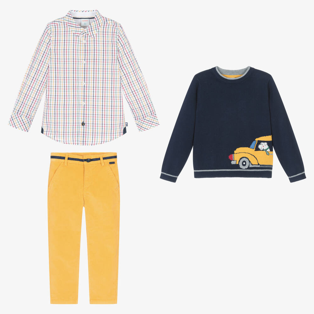 Boboli-Boys Blue & Yellow Cotton Trouser Set | Childrensalon Outlet