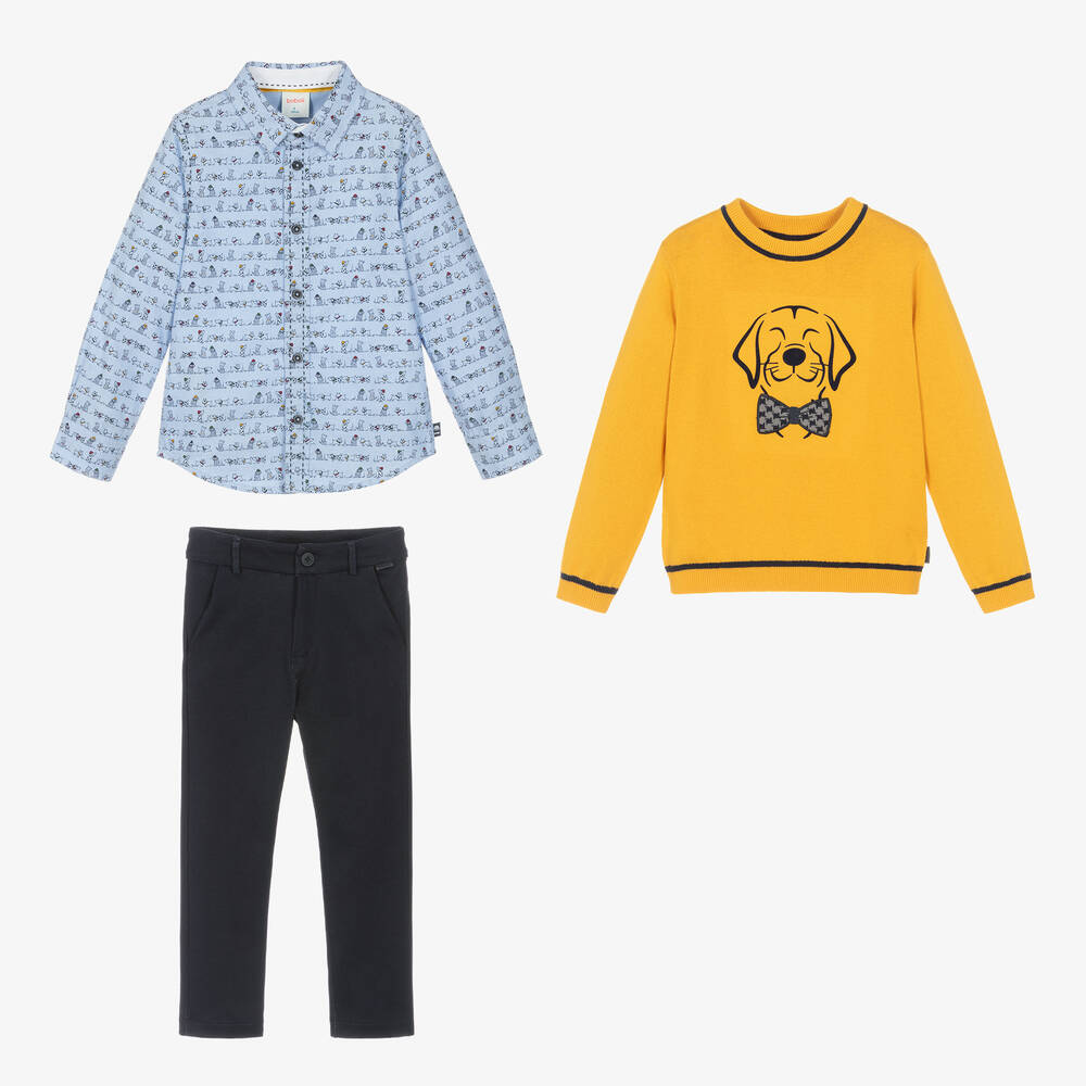 Boboli-طقم بنطلون قطن لون كحلي وأصفر للأولاد | Childrensalon Outlet