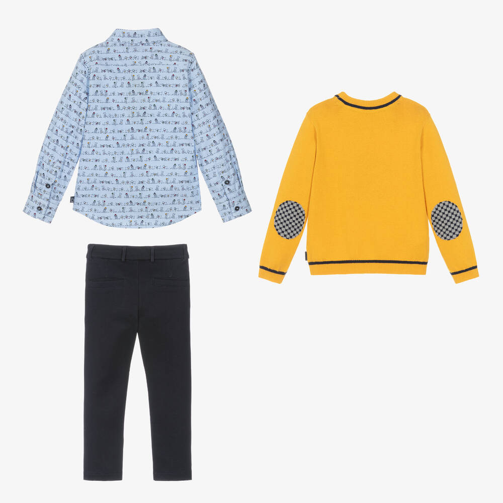 Boboli-طقم بنطلون قطن لون كحلي وأصفر للأولاد | Childrensalon Outlet