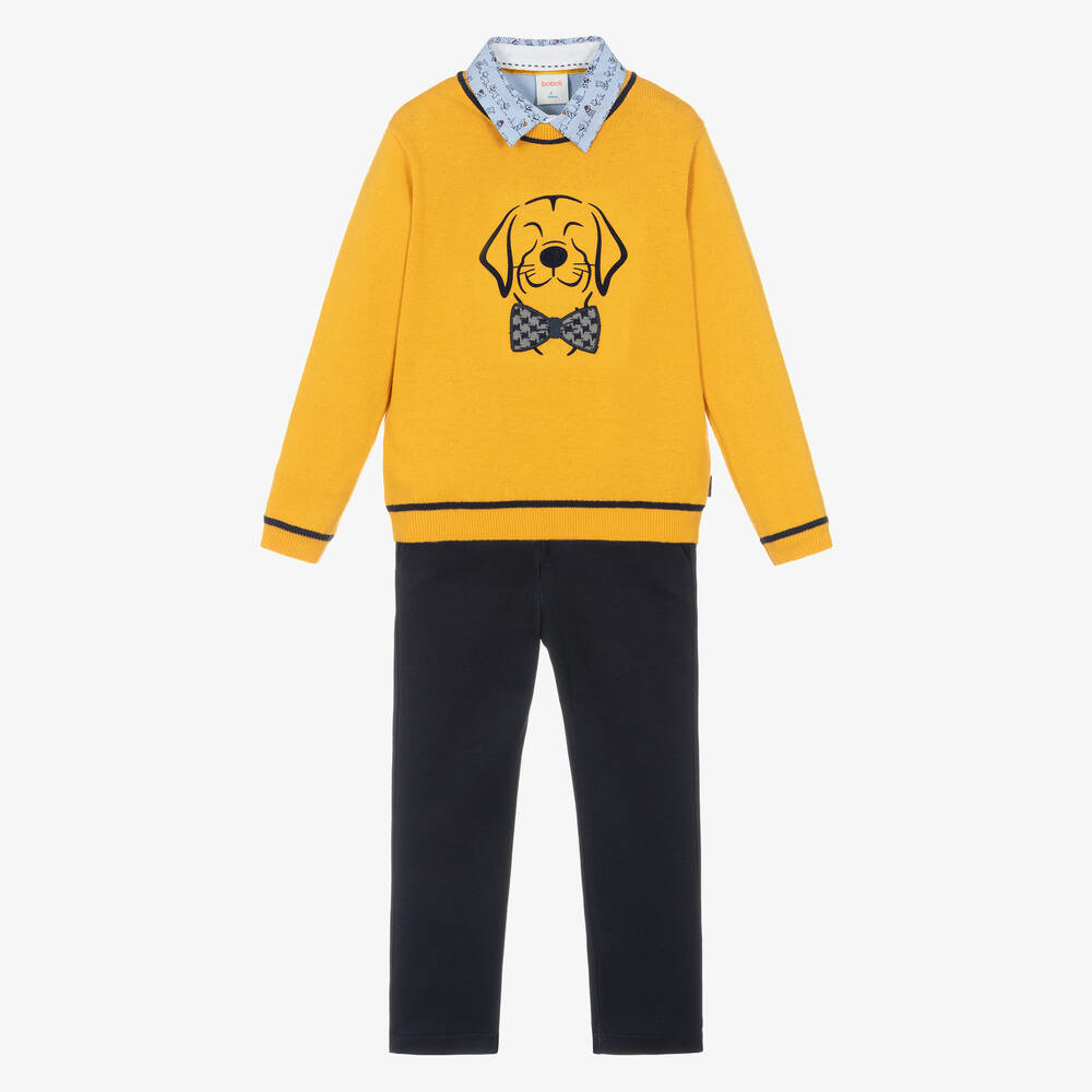 Boboli - Желто-синий комплект с брюками из хлопка | Childrensalon