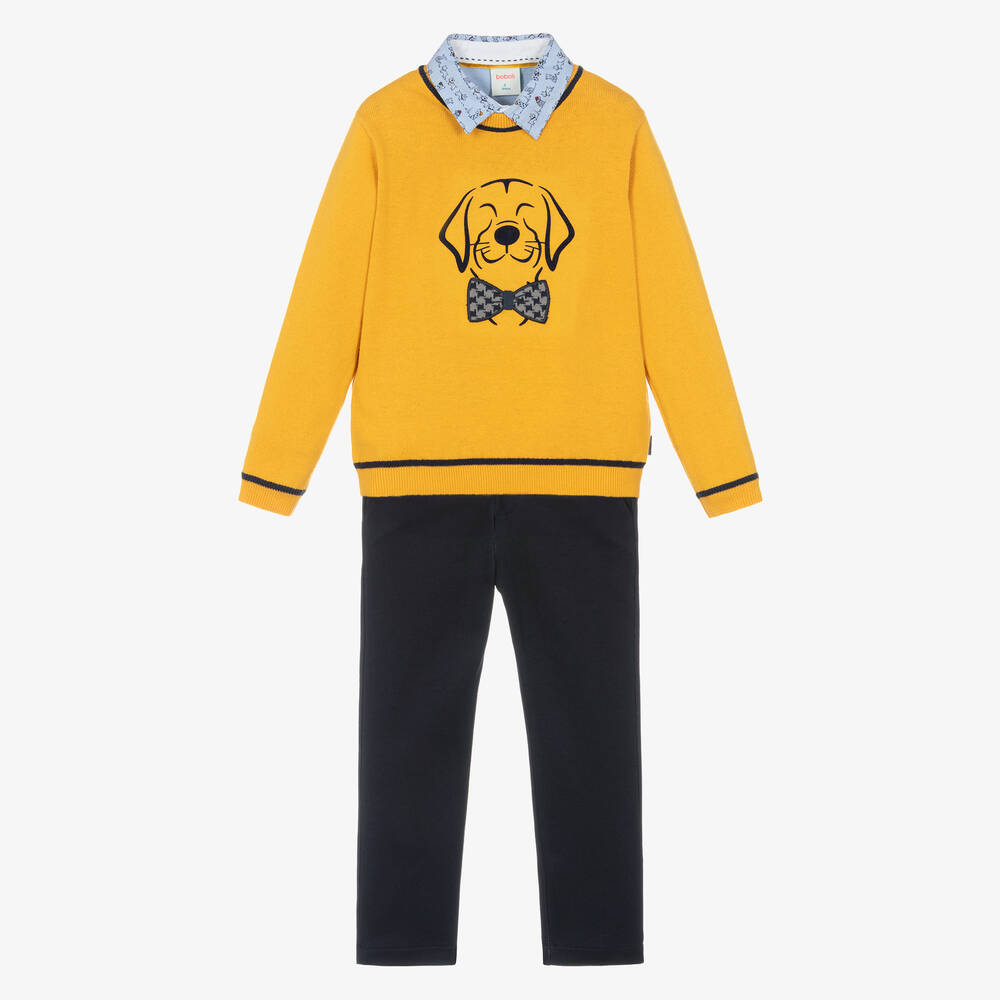 Boboli - Boys Blue & Yellow Cotton Trouser Set | Childrensalon