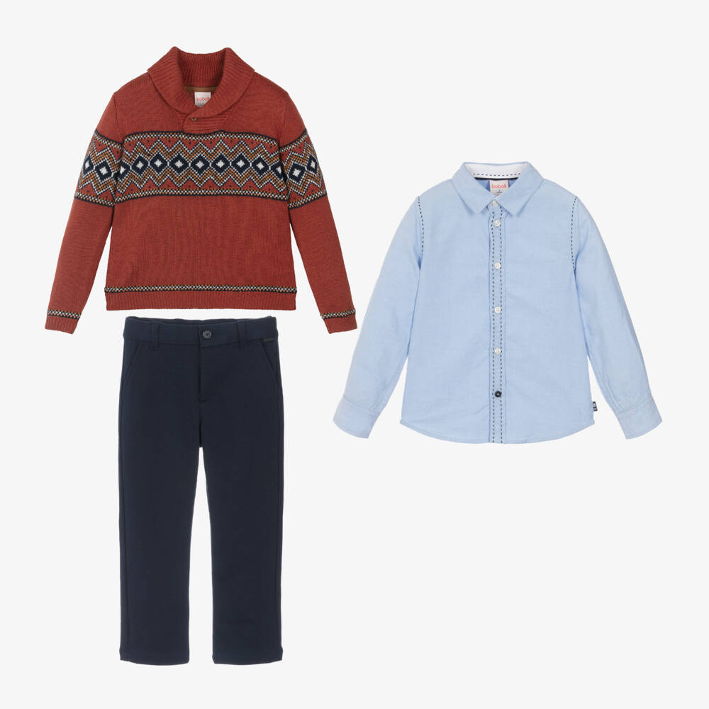 Boboli-Boys Burnt Orange Fair Isle Set | Childrensalon Outlet
