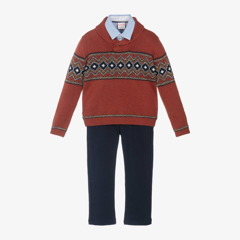 Boboli-Boys Burnt Orange Fair Isle Set | Childrensalon Outlet