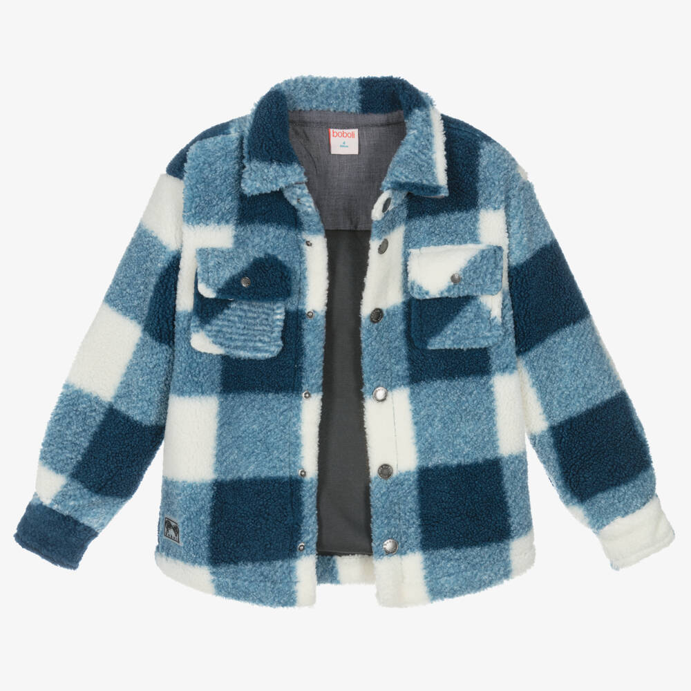 Boboli-Boys Checked Sherpa Fleece Jacket | Childrensalon Outlet