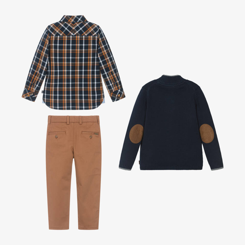 Boboli-Boys Chestnut & Navy Trouser Ensemble | Childrensalon Outlet