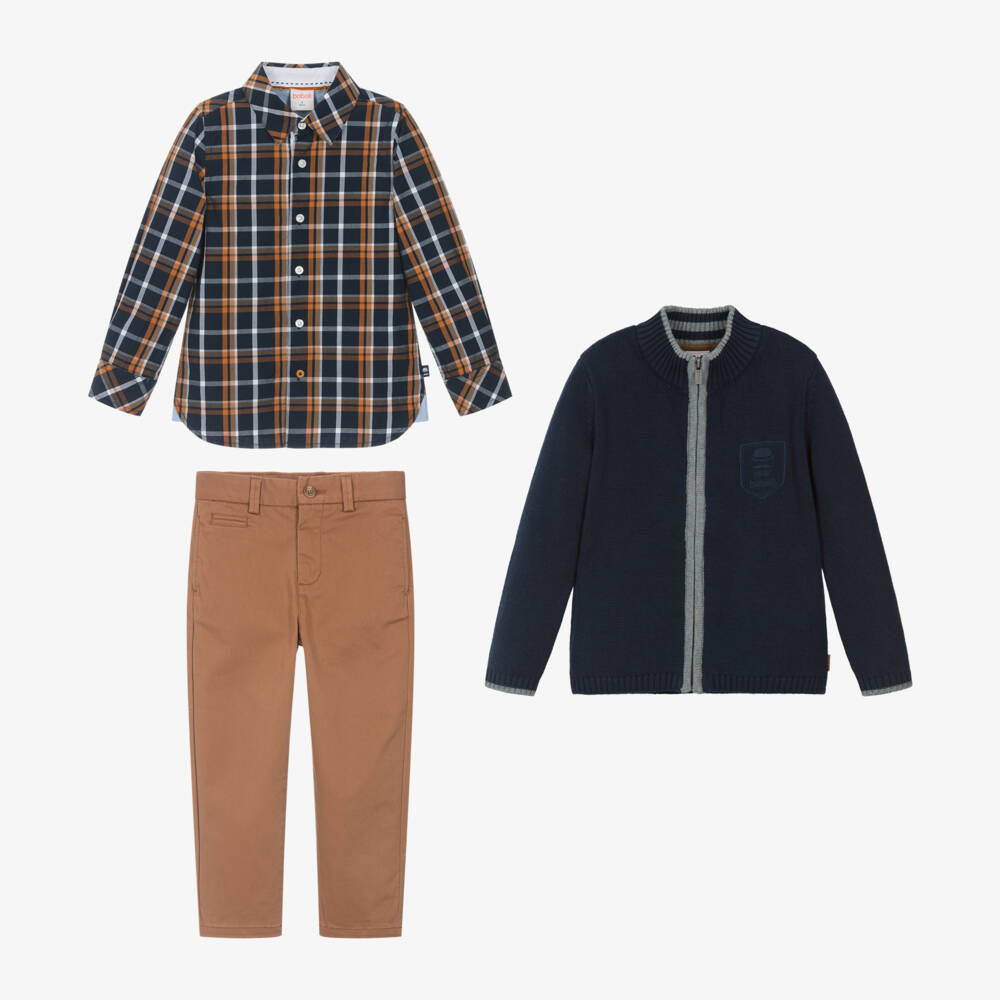 Boboli-Boys Chestnut & Navy Trouser Ensemble | Childrensalon Outlet