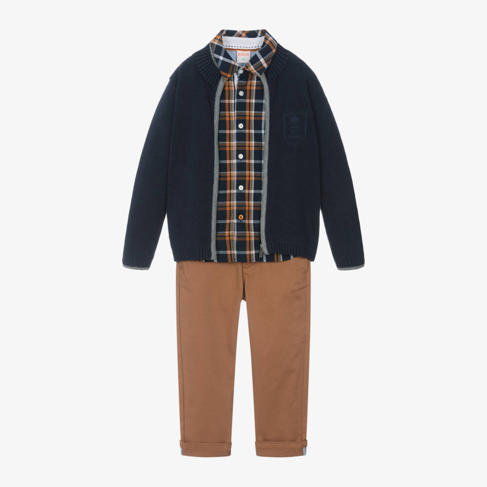 Boboli-Boys Chestnut & Navy Trouser Ensemble | Childrensalon Outlet