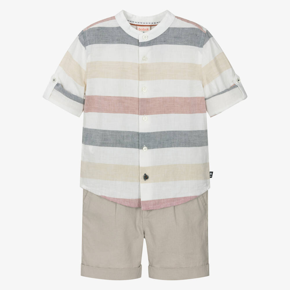 Boboli-Boys Classic Beige Linen Ensemble | Childrensalon Outlet