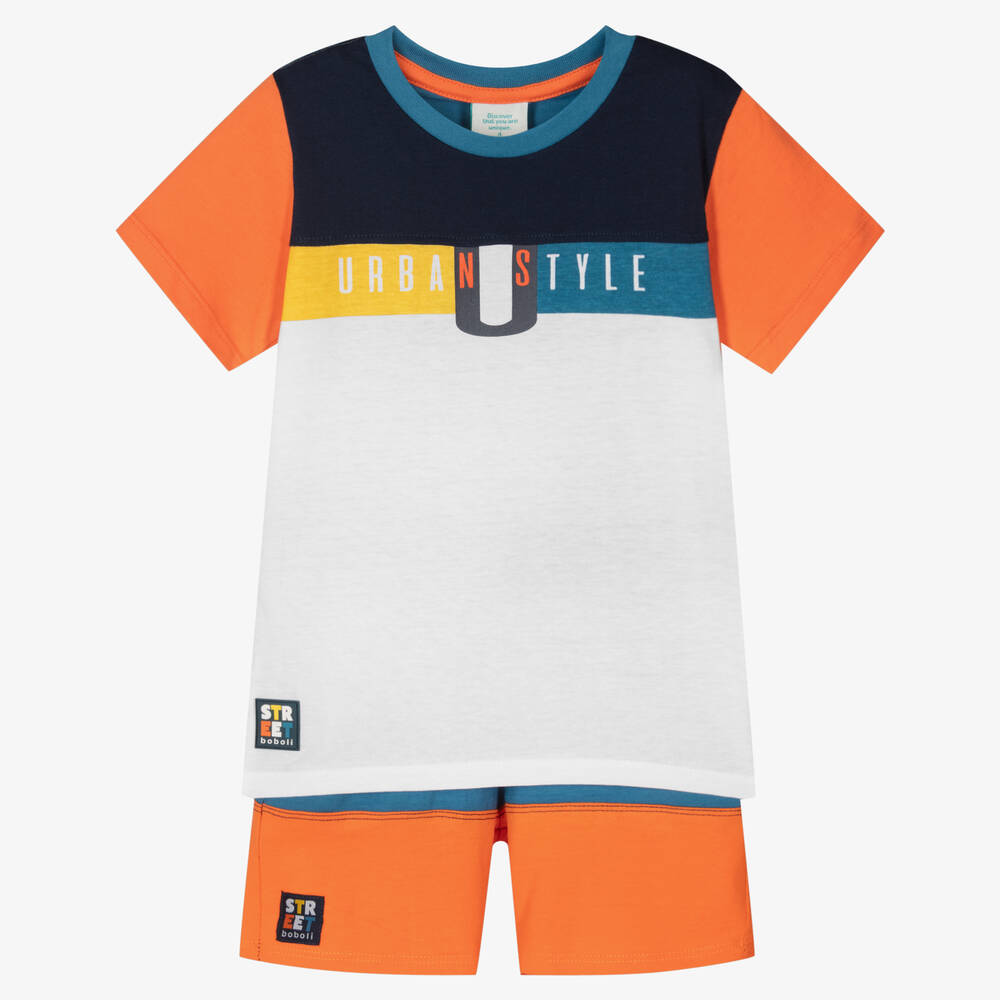 Boboli - Boys Colourblock Cotton Shorts Set | Childrensalon