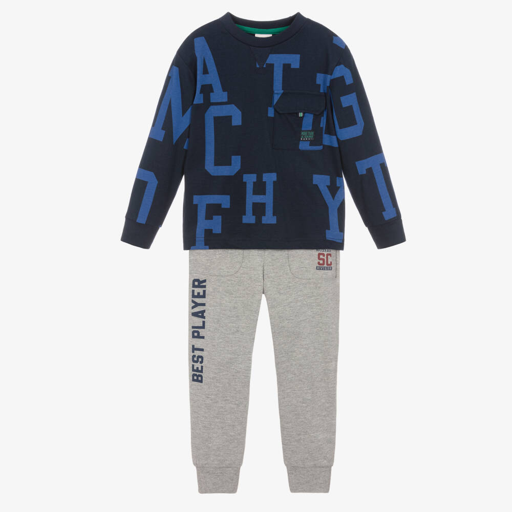 Boboli-Boys Cotton Blue & Grey Tracksuit | Childrensalon Outlet