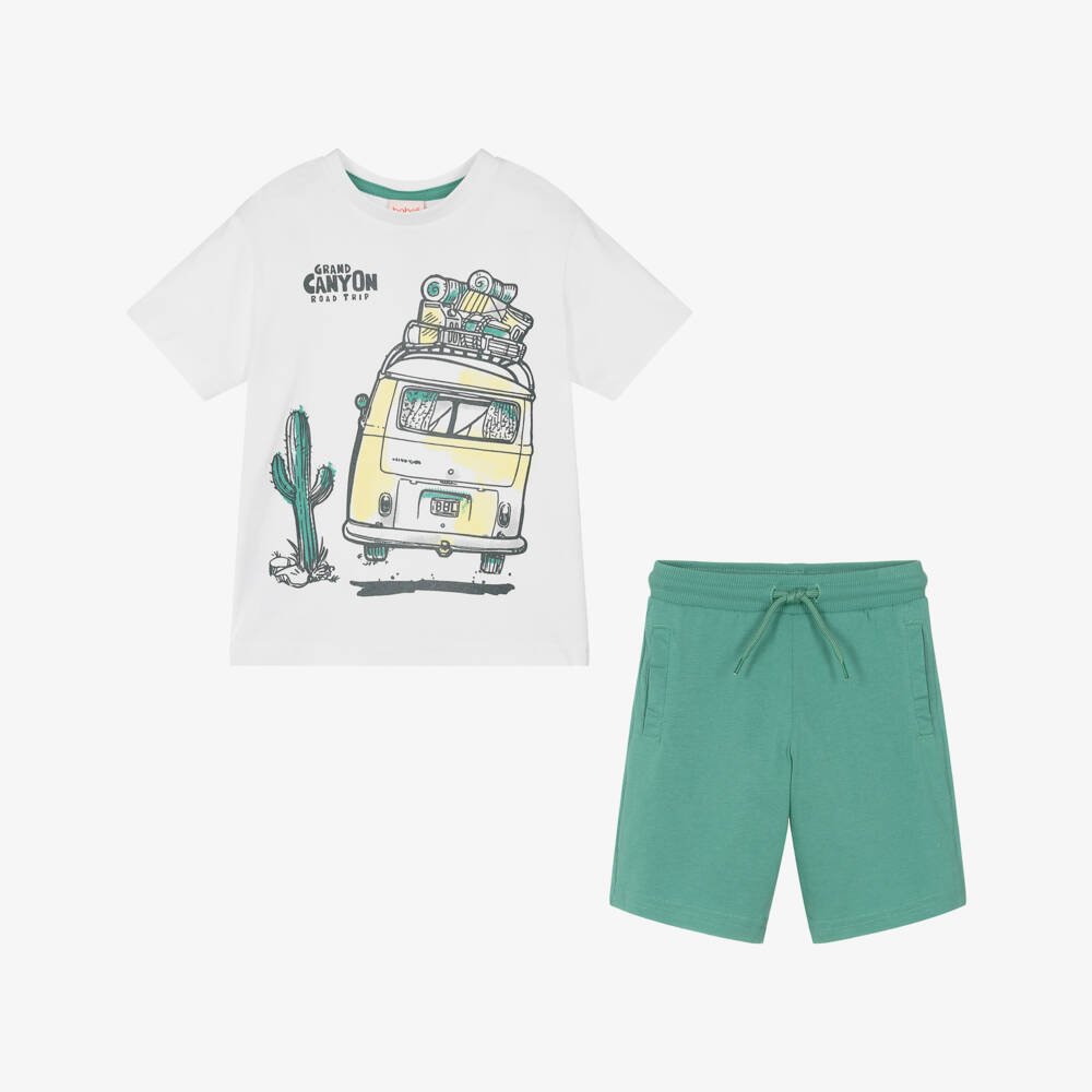 Boboli-Boys Cotton Camper Set in Green | Childrensalon Outlet