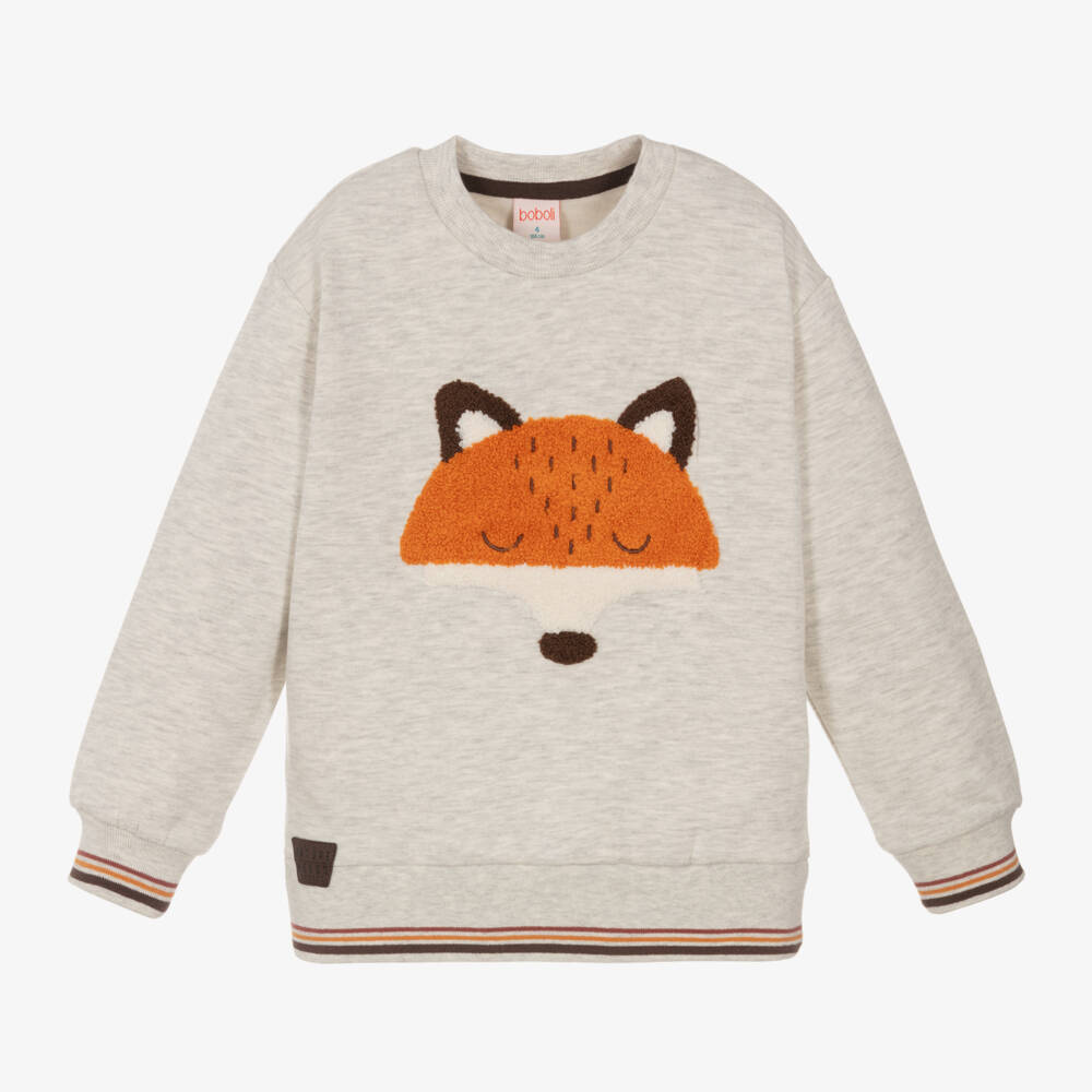 Boboli-Boys Cream Cotton Fox Jumper | Childrensalon Outlet