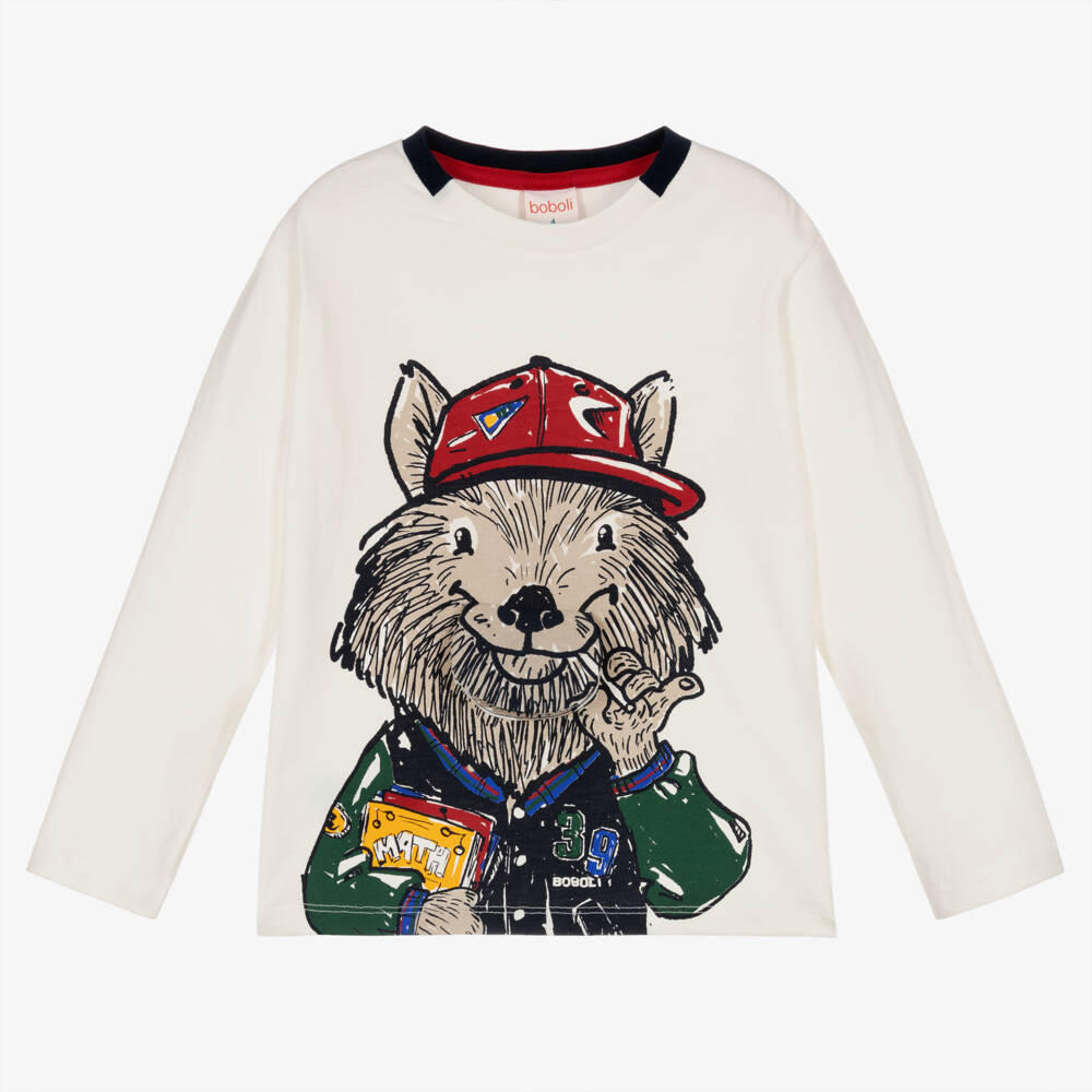 Boboli-Футболка для мальчиков кремовая с лисой приключение | Childrensalon Outlet