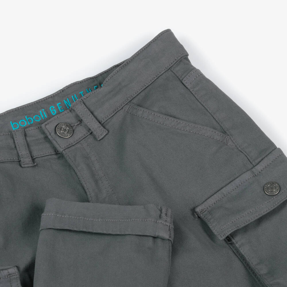 Boboli-بنطلون كارغو قطن تويل لون رمادي داكن للأولاد | Childrensalon Outlet