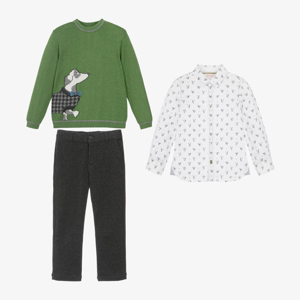 Boboli-Boys Dog Motif Trouser Ensemble | Childrensalon Outlet
