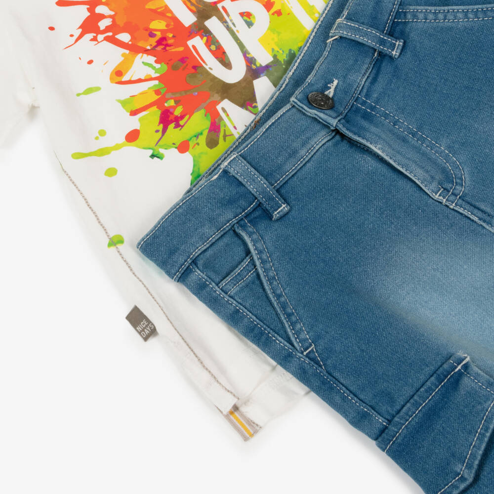 Boboli-Boys Fresh Blue & White Outfit Set | Childrensalon Outlet