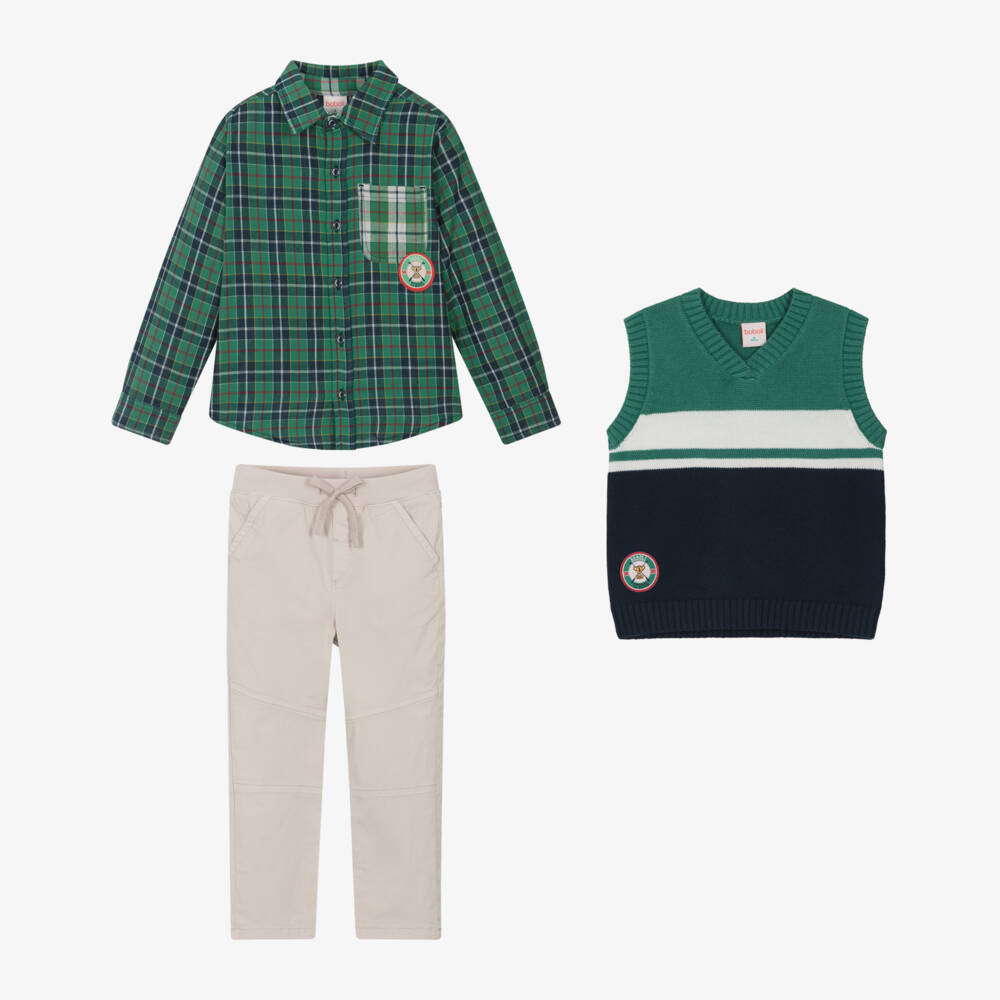 Boboli-Boys Green & Beige Outfit Trio | Childrensalon Outlet