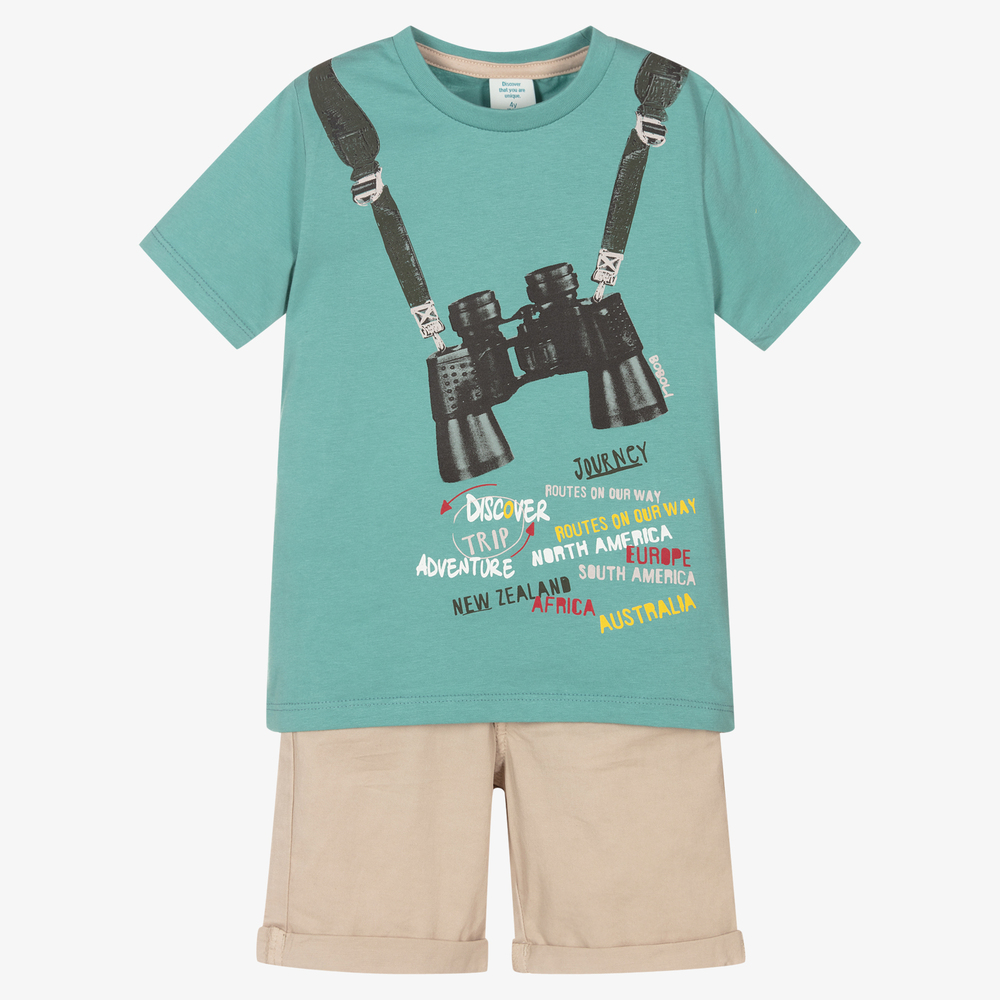 Boboli - Зеленая футболка и бежевые шорты для мальчиков  | Childrensalon