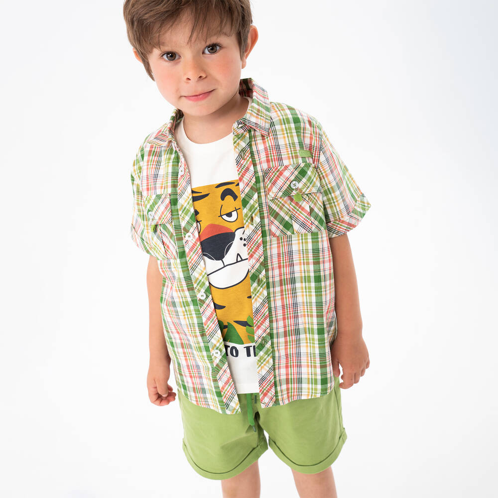 Boboli-Boys Green Check Cotton Shirt | Childrensalon Outlet