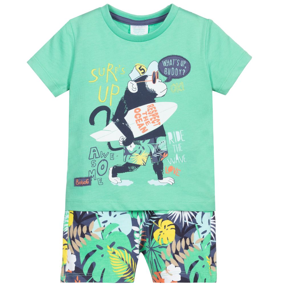 Boboli-Boys Green Cotton Shorts Set | Childrensalon Outlet