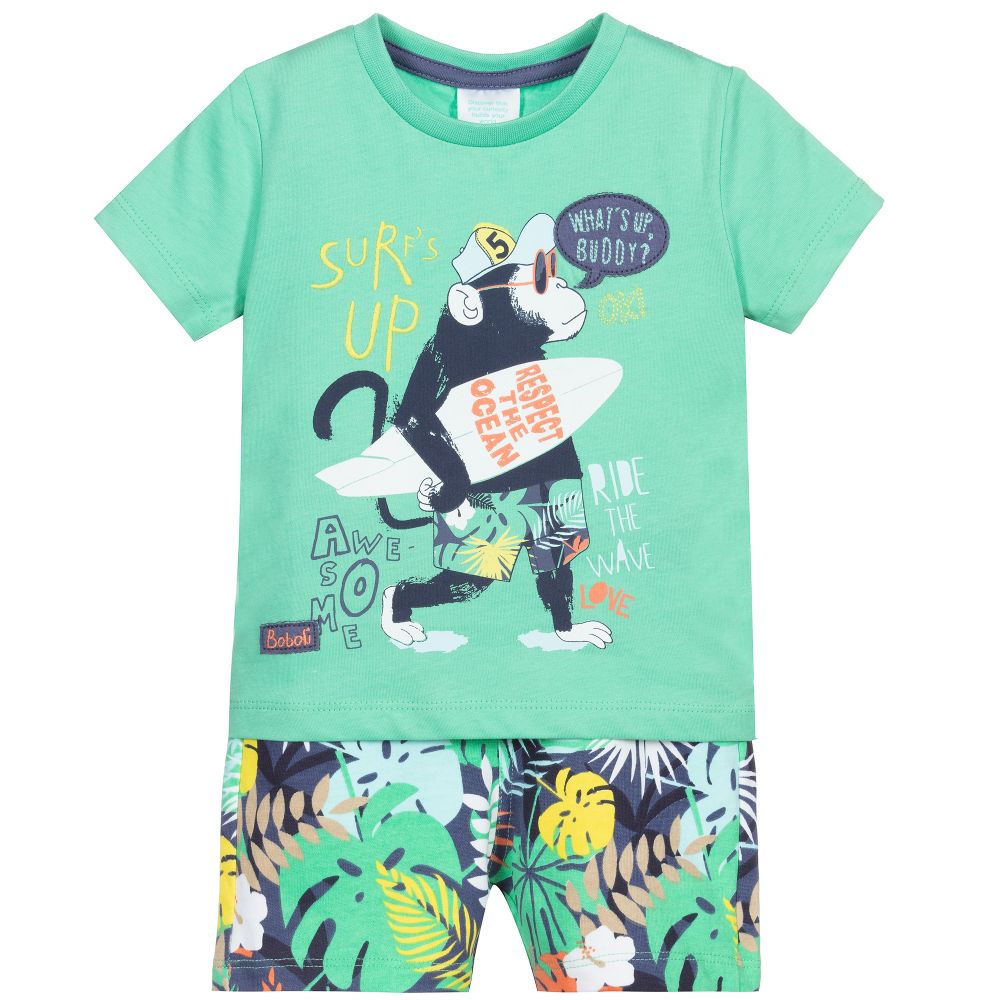 Boboli - Grünes Baumwollshorts-Set für Jungen | Childrensalon