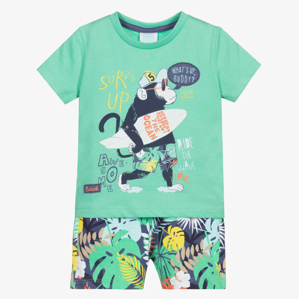 Boboli-Футболка и шорты из хлопка зеленого цвета для мальчиков | Childrensalon Outlet
