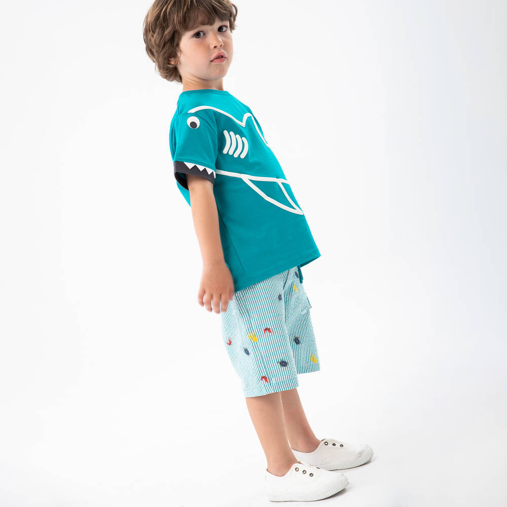 Boboli-Boys Green Cotton Shorts Set | Childrensalon Outlet