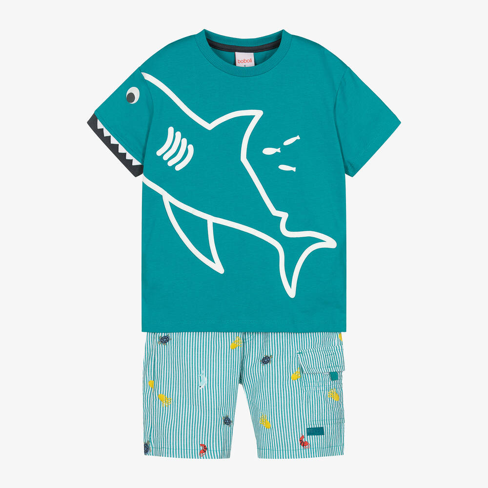 Boboli-Boys Green Cotton Shorts Set | Childrensalon Outlet
