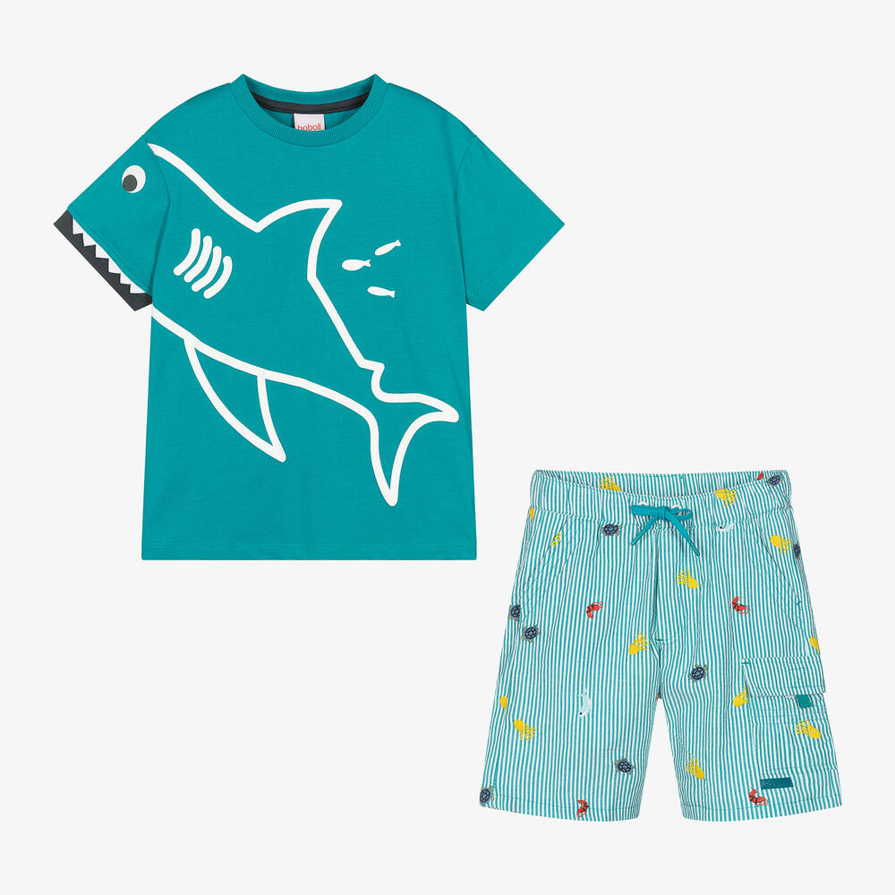 Boboli-Boys Green Cotton Shorts Set | Childrensalon Outlet