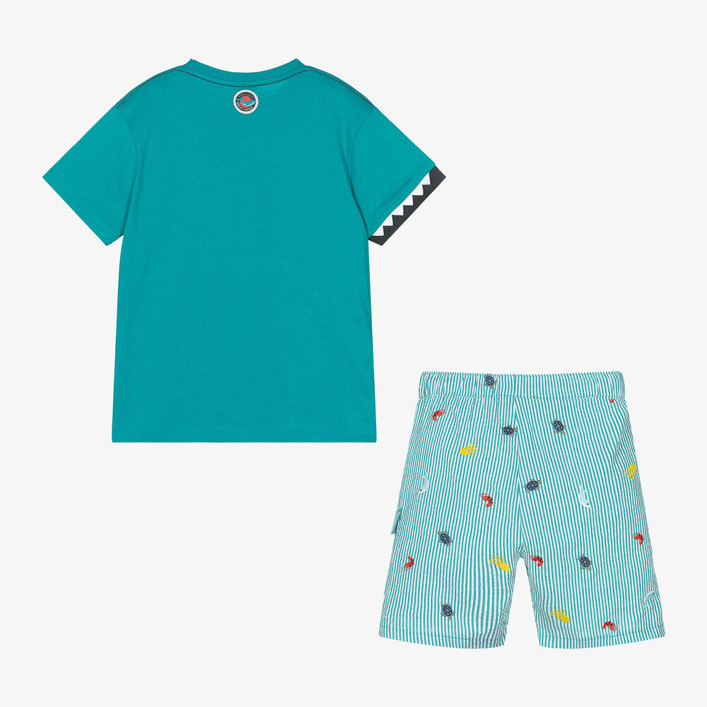 Boboli-Boys Green Cotton Shorts Set | Childrensalon Outlet