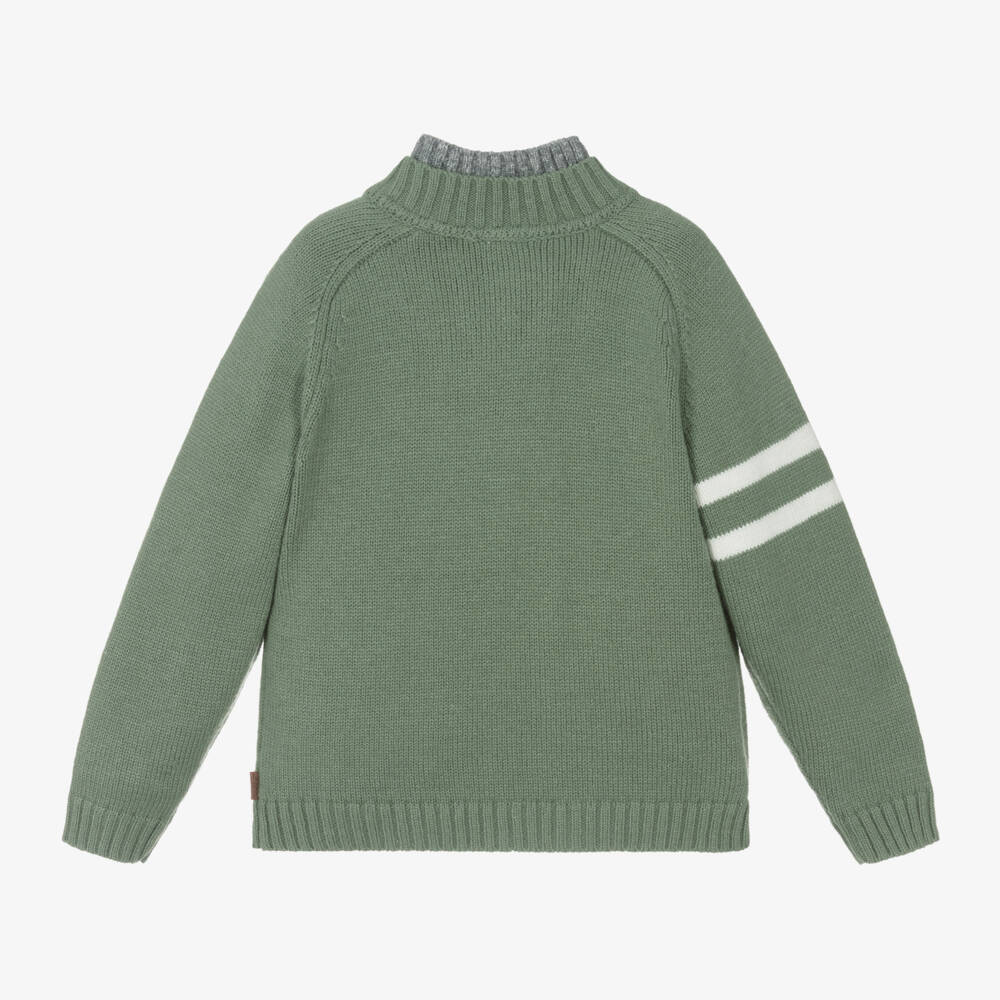Boboli-Boys Green Knit Half Zip Jumper | Childrensalon Outlet