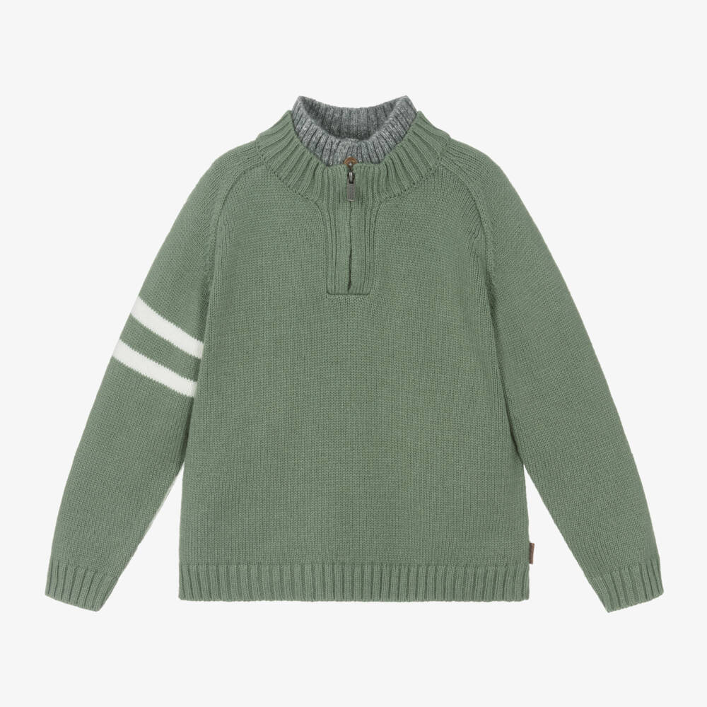 Boboli-Boys Green Knit Half Zip Jumper | Childrensalon Outlet
