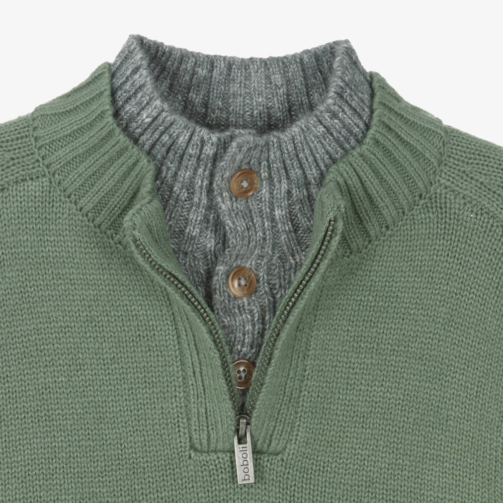 Boboli-Boys Green Knit Half Zip Jumper | Childrensalon Outlet