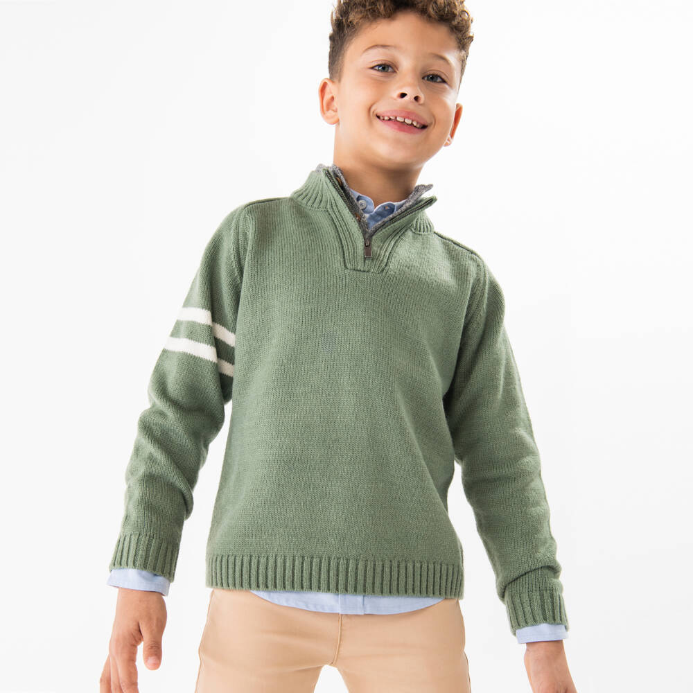Boboli-Boys Green Knit Half Zip Jumper | Childrensalon Outlet