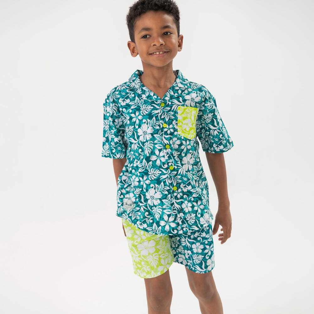 Boboli-Boys Green Leaf Print Swim Shorts | Childrensalon Outlet