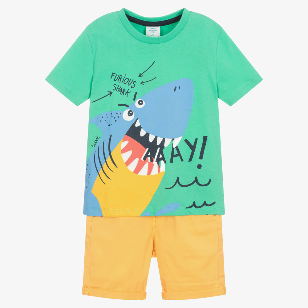 Boboli - Oberteil & Shorts Set in Grün-Gelb | Childrensalon