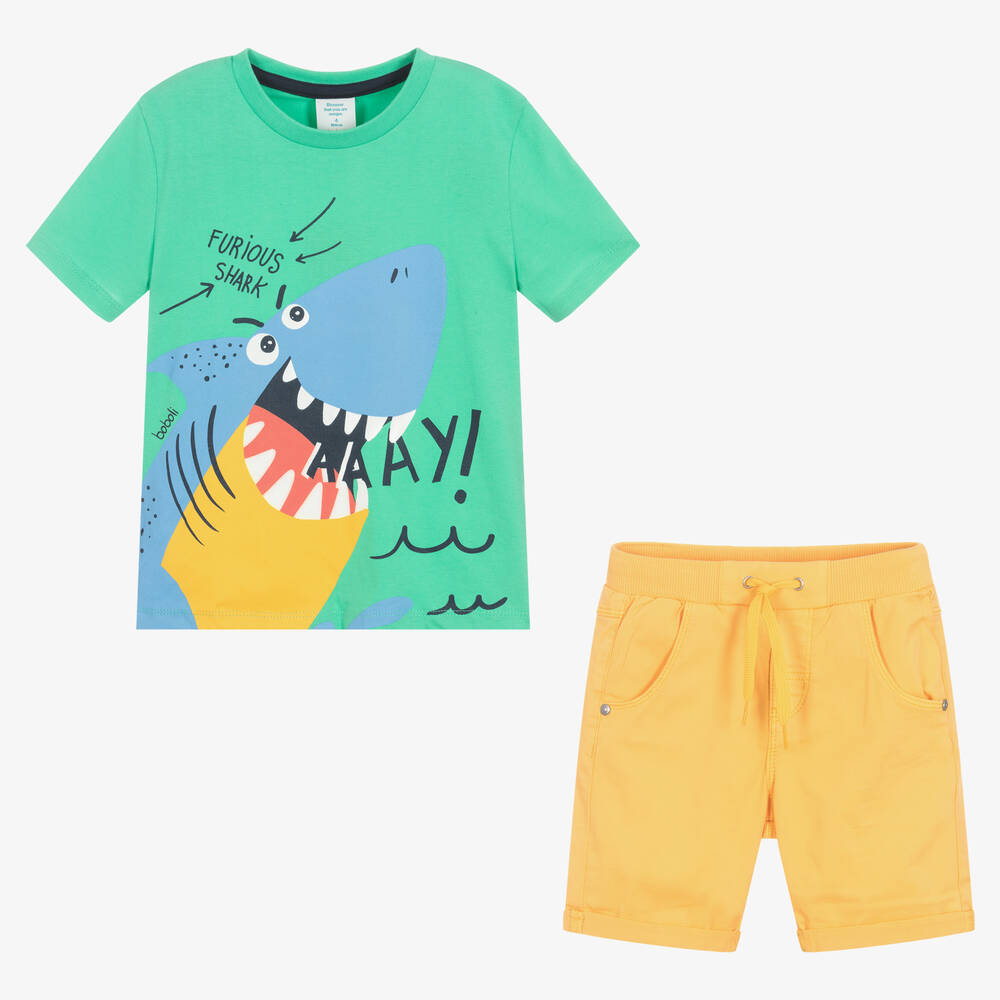 Boboli-Boys Green Top & Yellow Shorts Set | Childrensalon Outlet