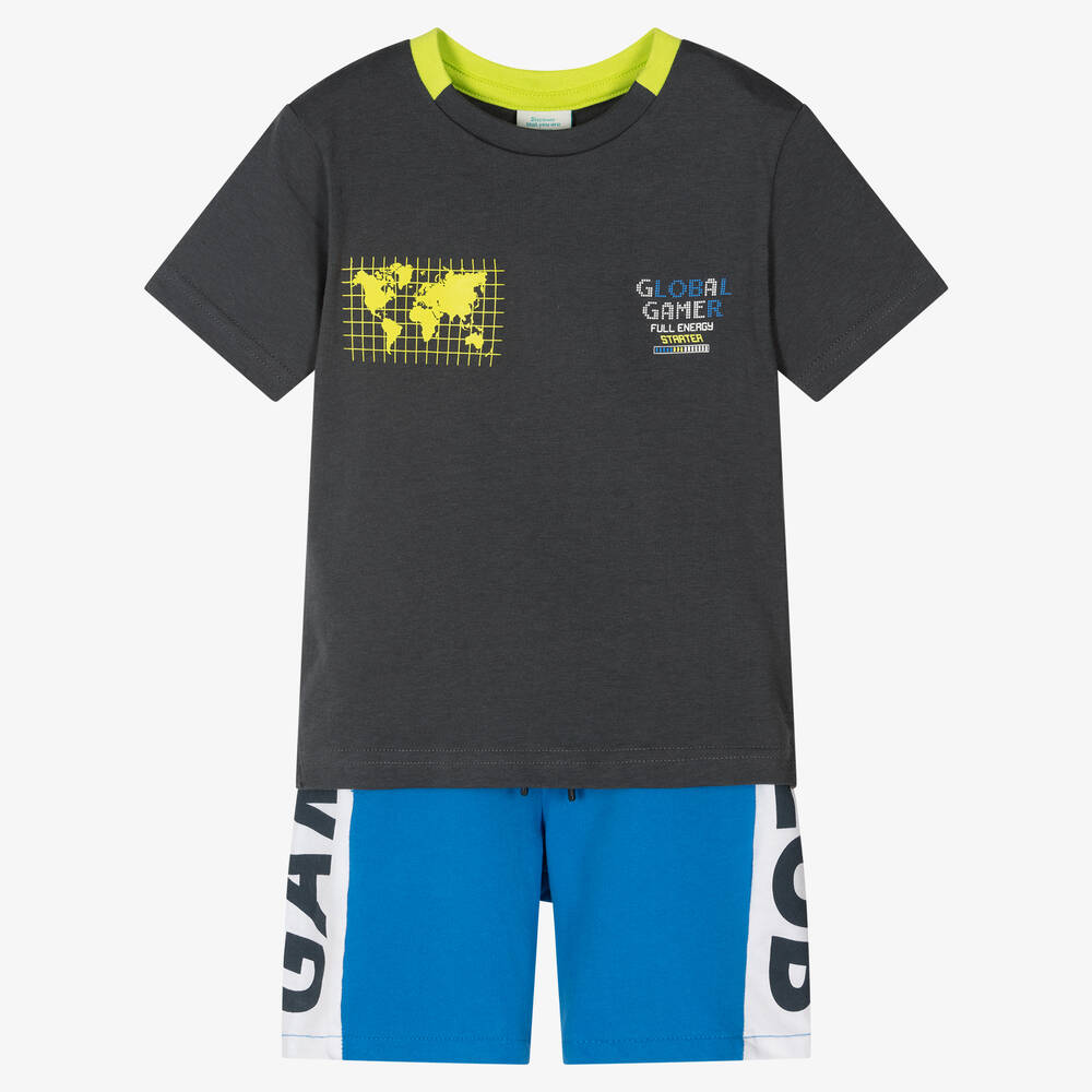 Boboli-Серая футболка и синие шорты из хлопка | Childrensalon Outlet