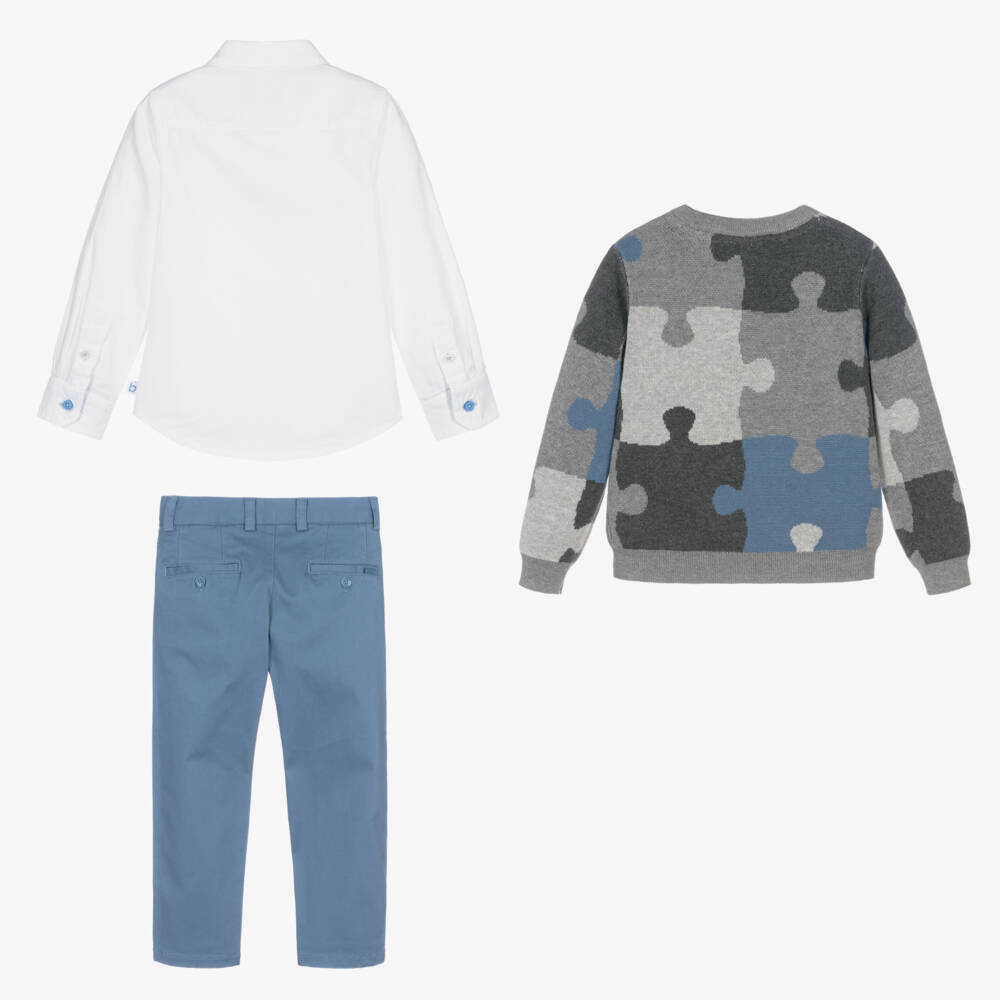 Boboli-Boys Grey & Blue Jigsaw Trouser Set | Childrensalon Outlet