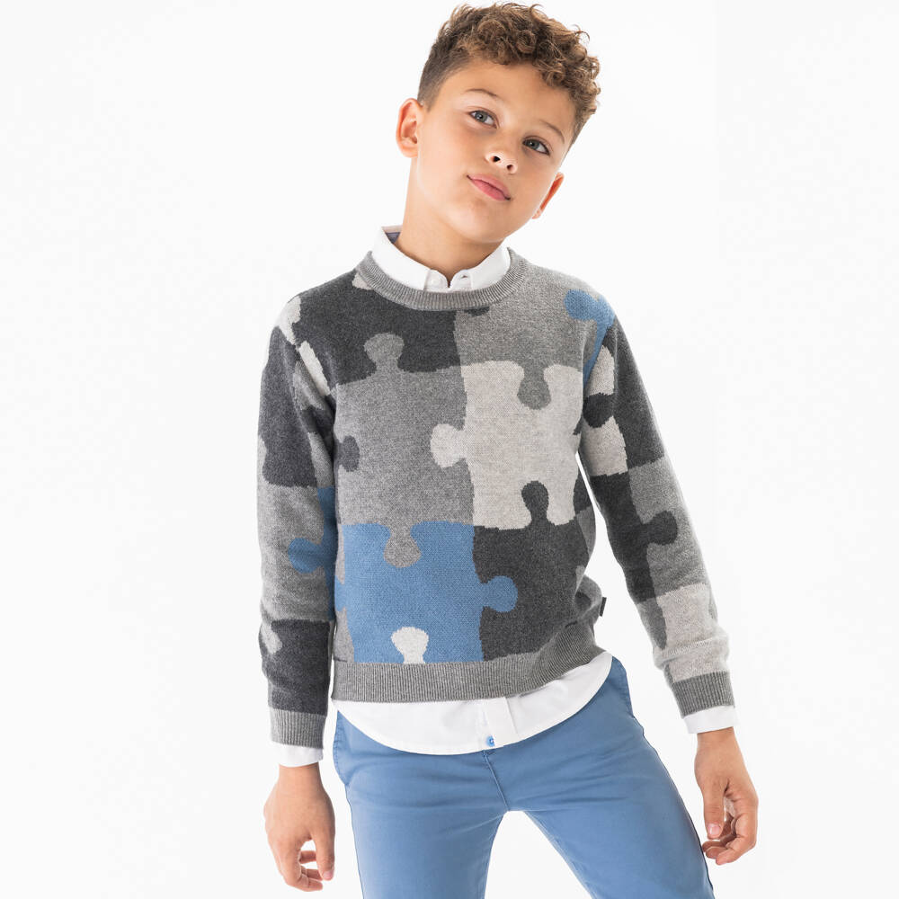 Boboli-Boys Grey & Blue Jigsaw Trouser Set | Childrensalon Outlet