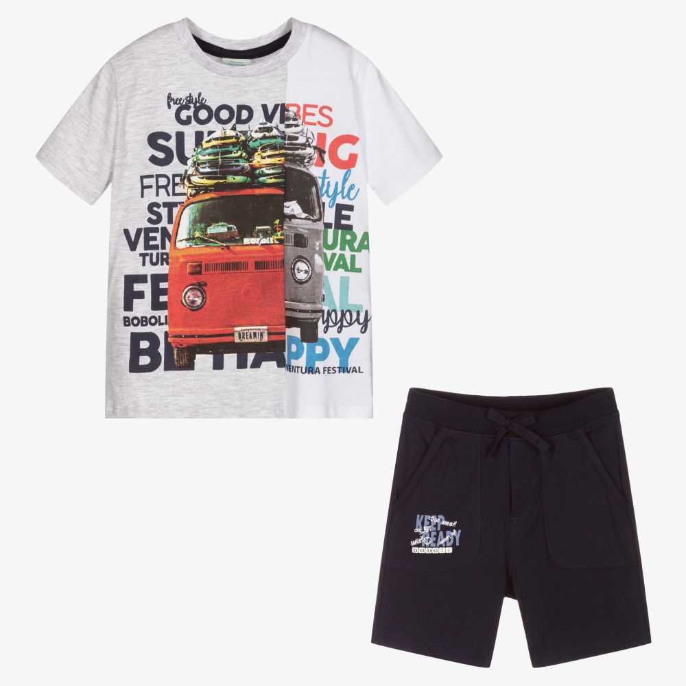 Boboli-Boys Grey & Blue Shorts Set | Childrensalon Outlet
