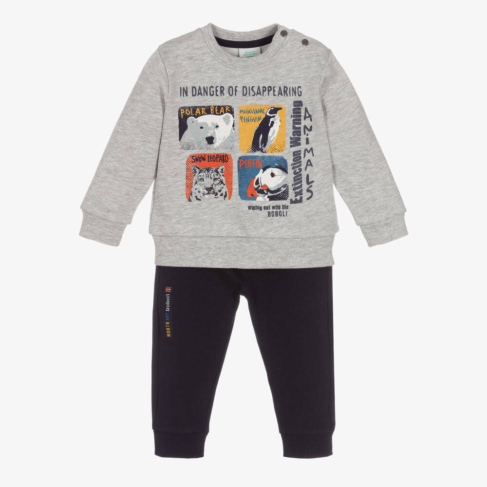 Boboli-تراكسوت قطن جيرسي لون رمادي وكحلي للأولاد | Childrensalon Outlet