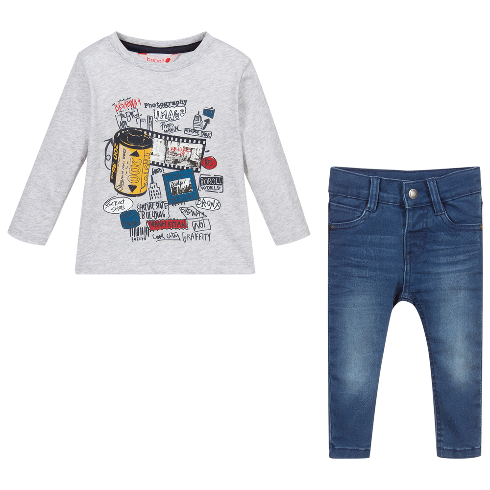 Boboli-Boys Grey & Blue Trouser Set | Childrensalon Outlet