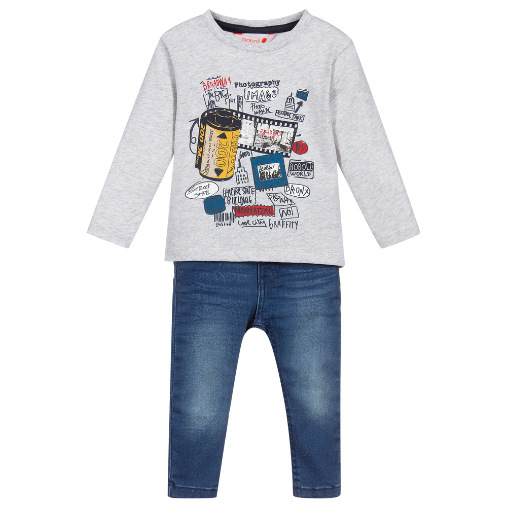 Boboli - Ensemble pantalon gris et bleu Garçon | Childrensalon